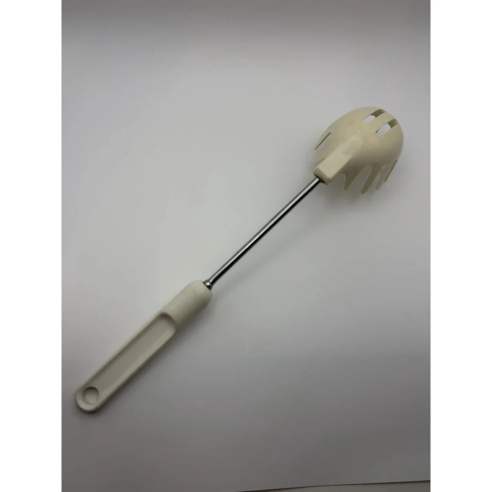 Ekco Style Slotted Pasta Spoon Vintage Almond And Chrome Serving Utensil